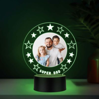 Personalized Super Dad UV Print Photo Multicolor LED Lamp Fathers Day Gift Light